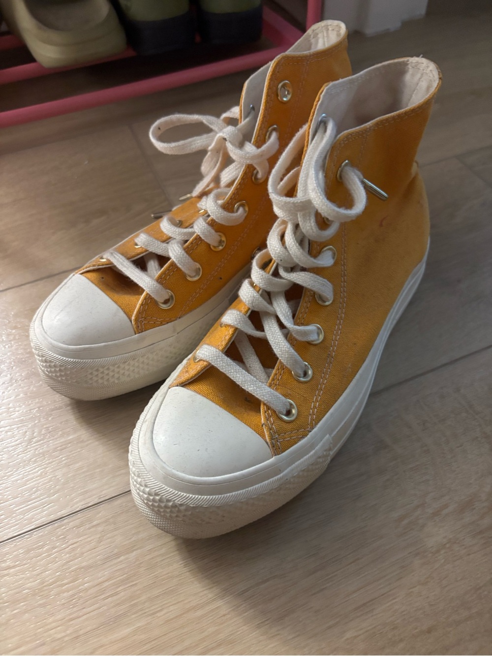 High-Top Canvas Sneakers in Mustard Yellow